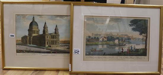 Two 18th century coloured engravings - Views of St Pauls Cathedral and Windsor Castle